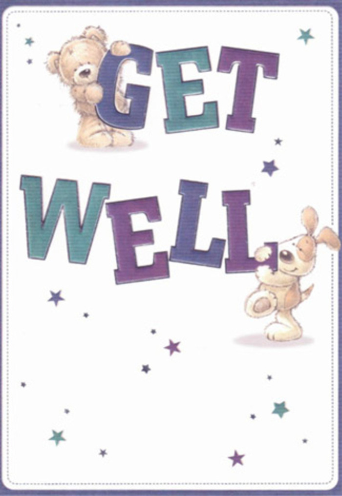 This heartening get well card radiates the tender encouragement often seen along the streets of Palmers Green. Delightful illustrations of a smiling bear and an eager puppy animate the composition, each character exuding the kind of comfort you'd feel when greeted at a local café or florist's doorway. Playful stars, glowing in shades of blue and purple, scatter lightly as if sending blessings and joyful wishes aloft with the breeze from the New River path. Bold typography, confident in aquas and purples, anchors the words 'Get Well,' their oversized shapes conveying both strength and reassurance. The card's clean, creamy backdrop enhances each stroke of colour and texture, from the bear's soft fluff to the velvety detail of the puppy's floppy ears-a tactile richness that almost invites touch. Sending such a card alongside a hand-tied bouquet from a Palmers Green florist weaves together visual and heartfelt care-a gentle message perfect for lifting anyone's spirits, no matter their age or circumstance, echoing all the warmth and neighbourly kindness the area is known for.